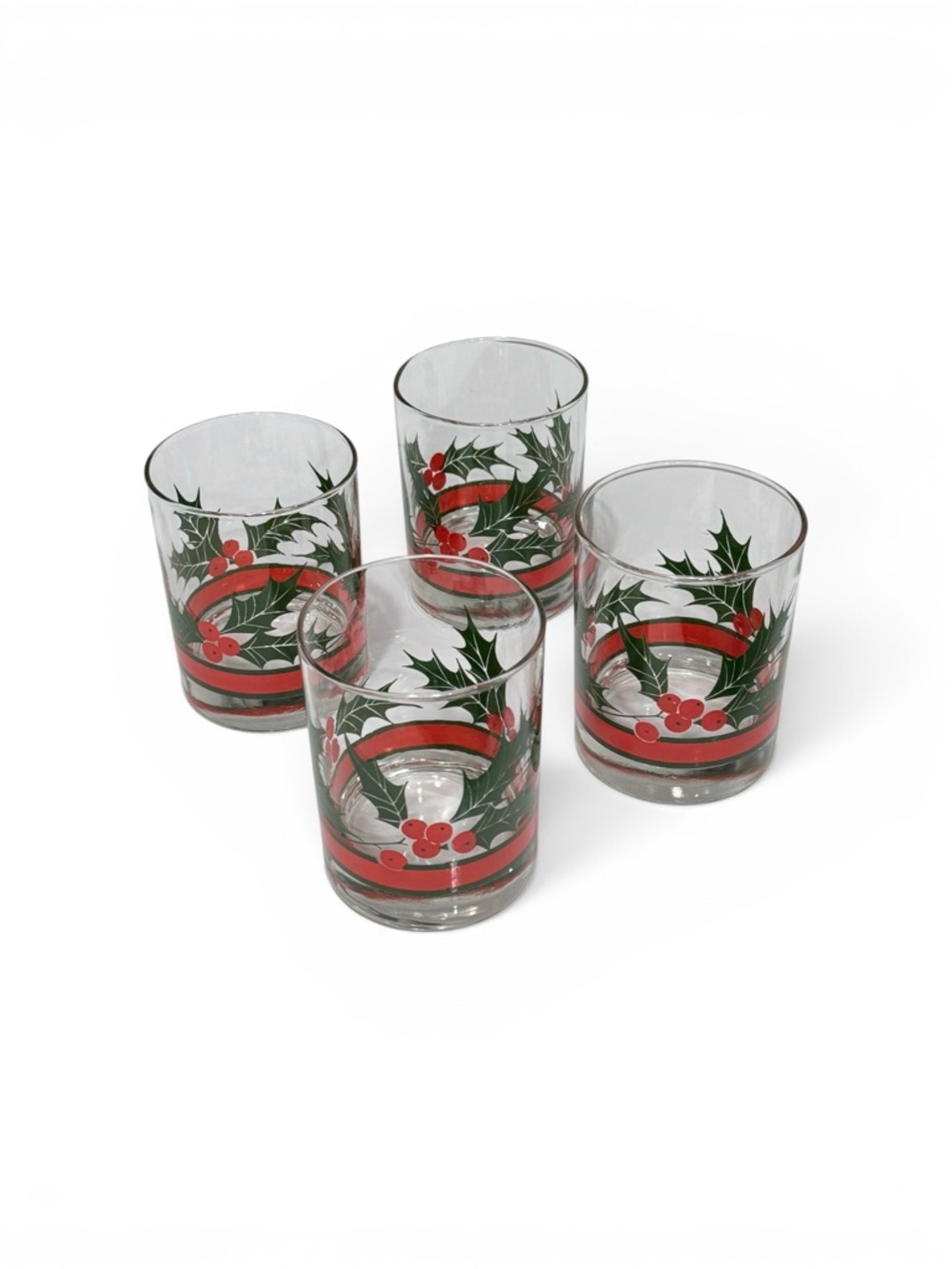 Vintage Libbey Holiday Holly & Berries Glass Tumblers set of 4 - Picture 6 of 17